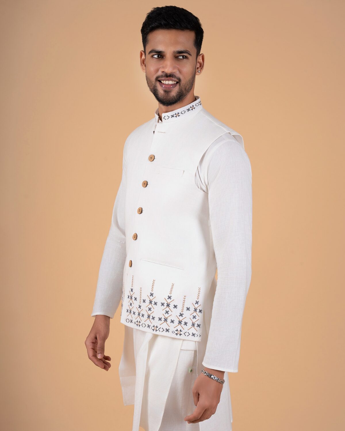 Elegant White Embroidered Koti - Image 3