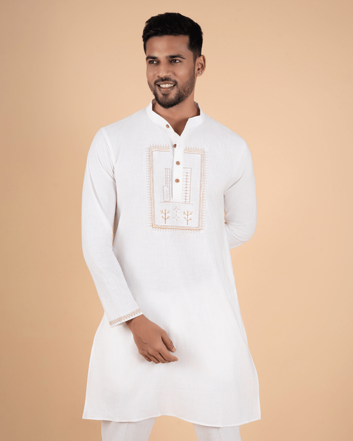 Natural Raw Embrodiered Kurta Set