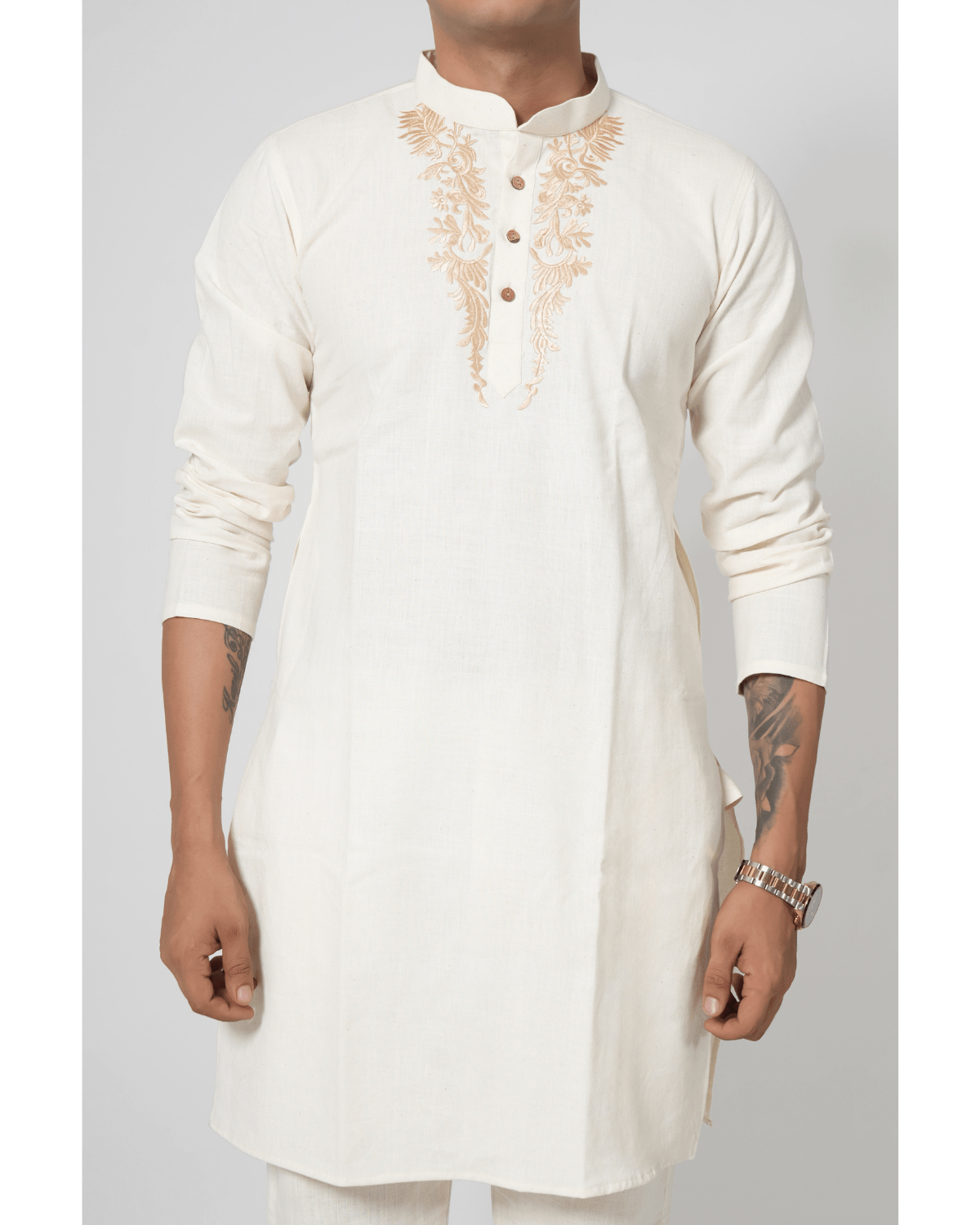 Natural Raw Classic Embroidered Kurta Set - Image 2
