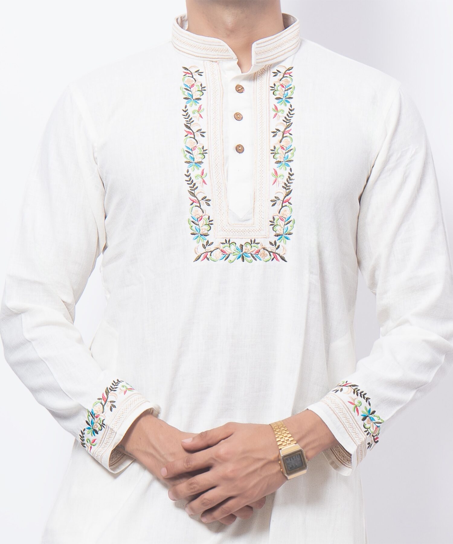 Elegant White Phool Rang Embroidered Kurta Set - Image 3